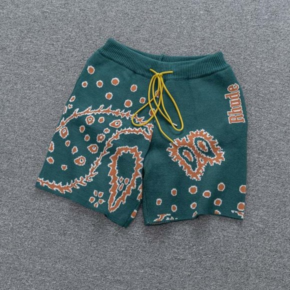 Rhude Brown Jacquard Logo Knit Shorts Green - Picture 1 of 12